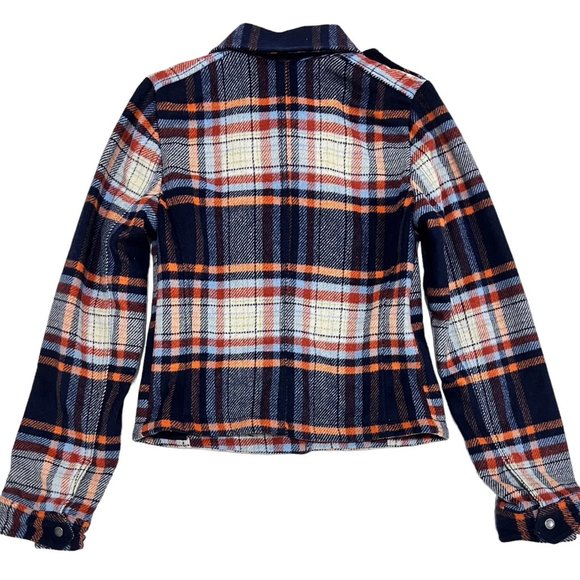 HOLLISTER Women M Moto Jacket Navy Wool Plaid Side Zip Fitted Lined Jacket - Picture 12 of 12